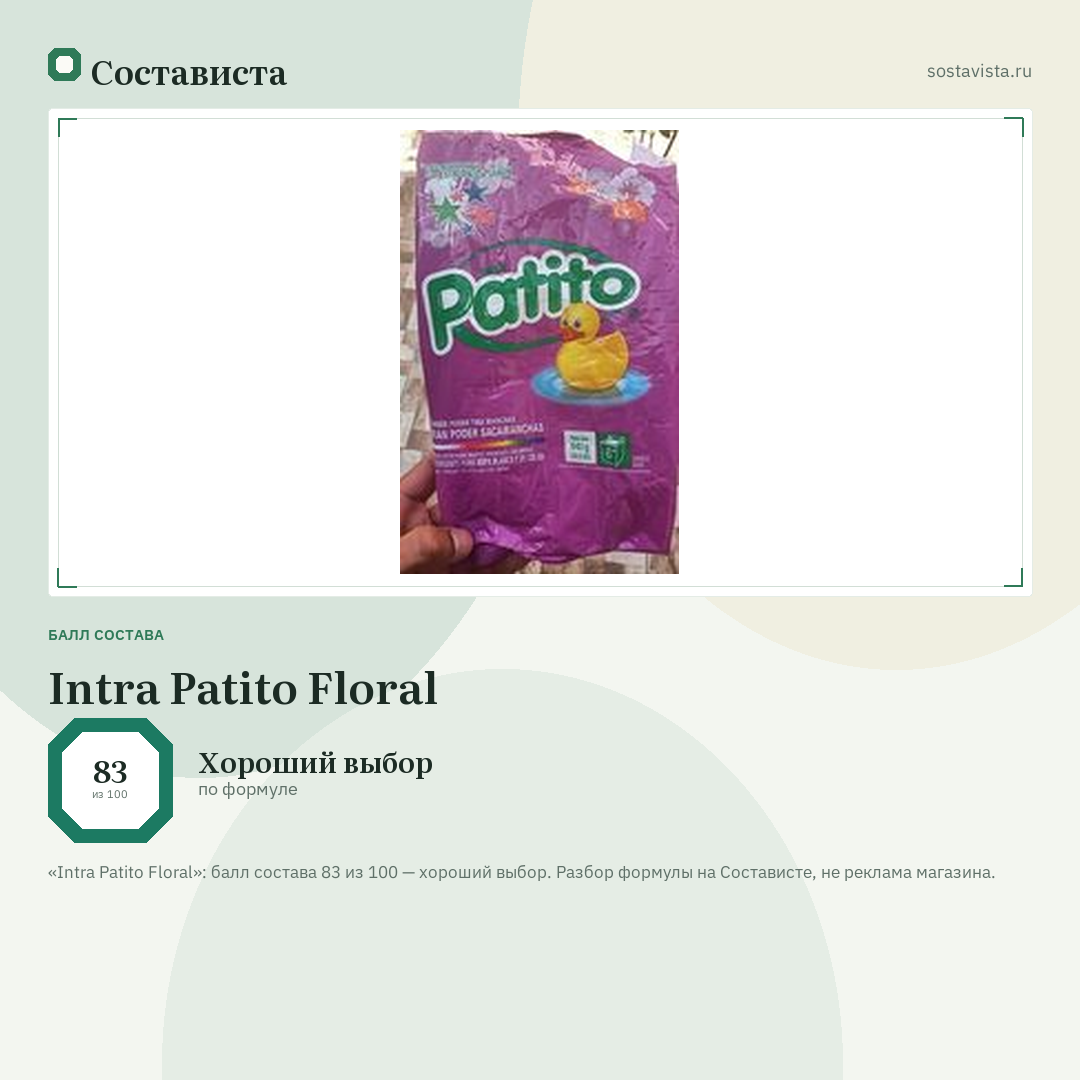 Intra Patito Floral: балл состава 83 из 100 — Состависта