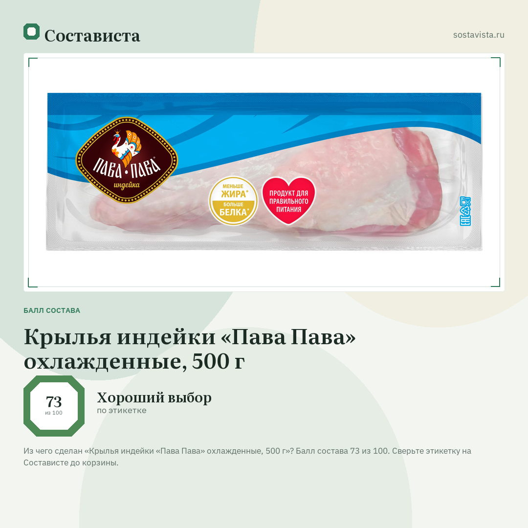 Крылья индейки «Пава Пава» охлажденные, 500 г: балл состава 73 из 100 — Состависта