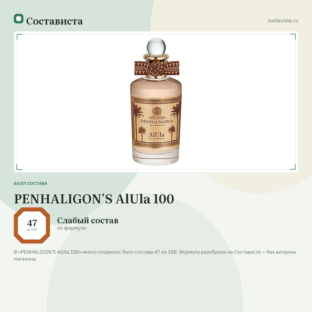 PENHALIGON'S AlUla 100: балл состава 47 из 100 — Состависта