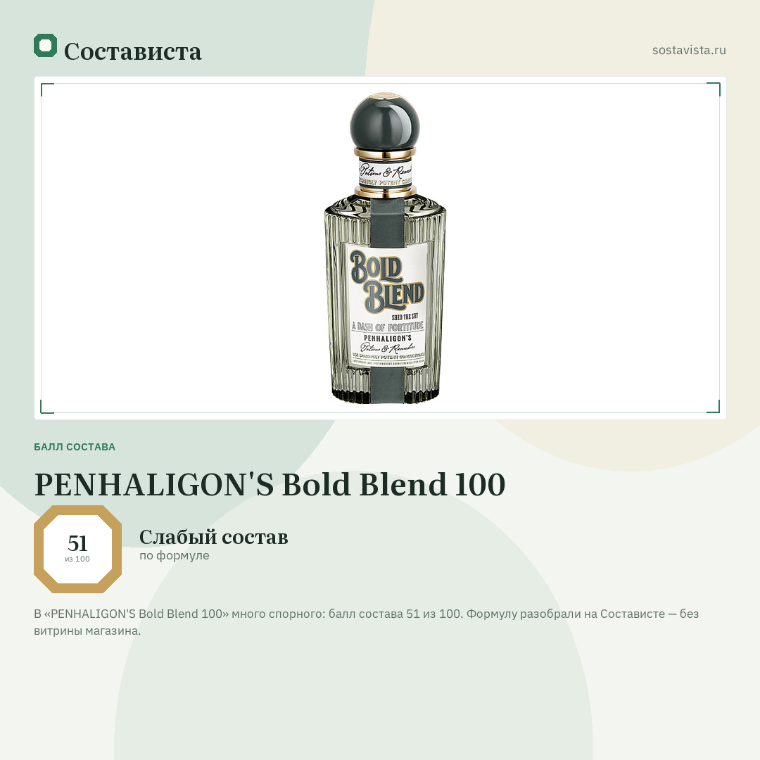 PENHALIGON'S Bold Blend 100: балл состава 51 из 100 — Состависта