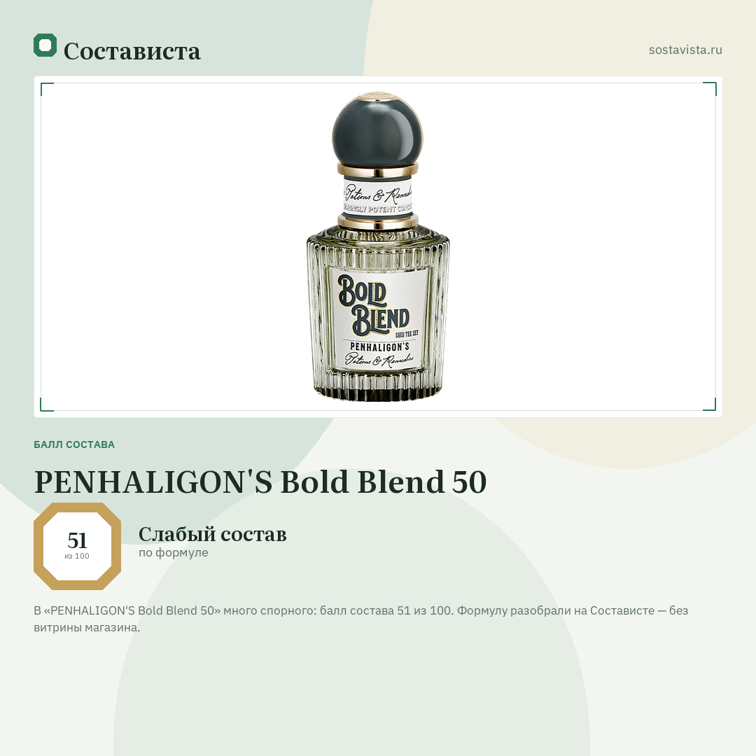 PENHALIGON'S Bold Blend 50: балл состава 51 из 100 — Состависта