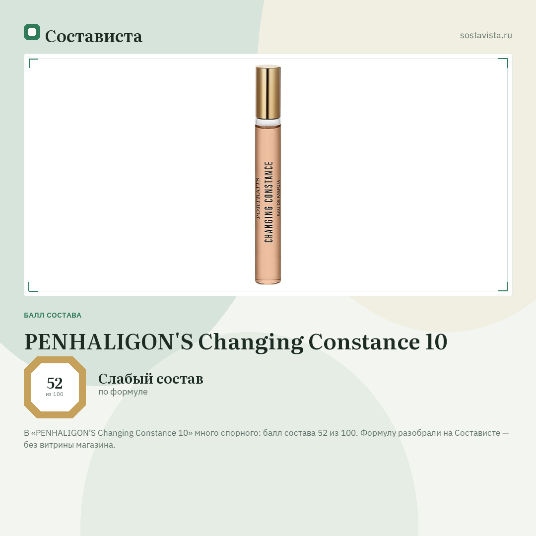 PENHALIGON'S Changing Constance 10: балл состава 52 из 100 — Состависта