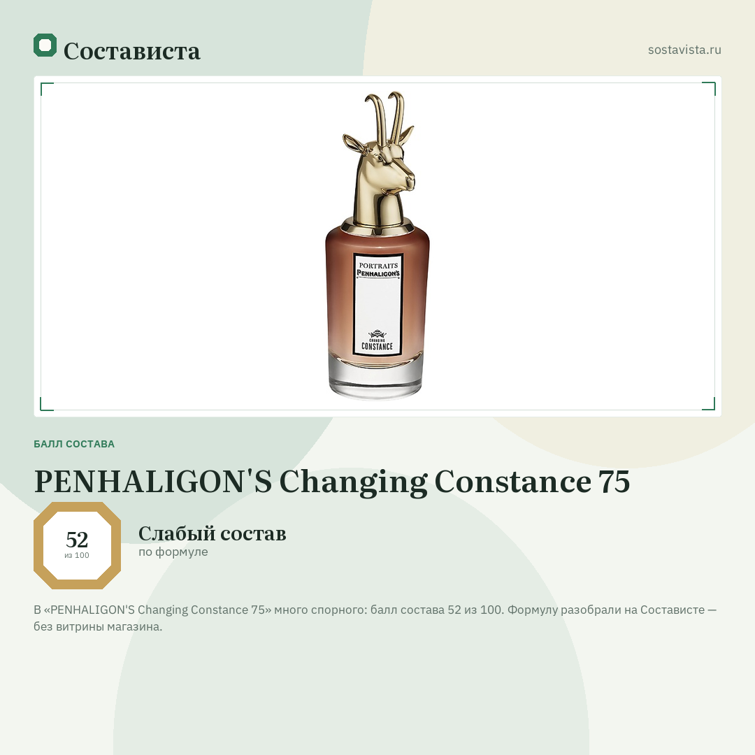 PENHALIGON'S Changing Constance 75: балл состава 52 из 100 — Состависта