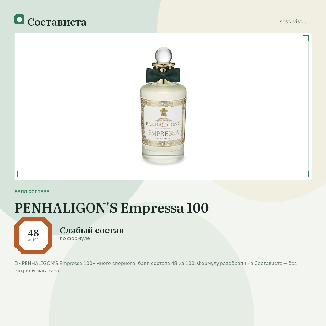 PENHALIGON'S Empressa 100: балл состава 48 из 100 — Состависта