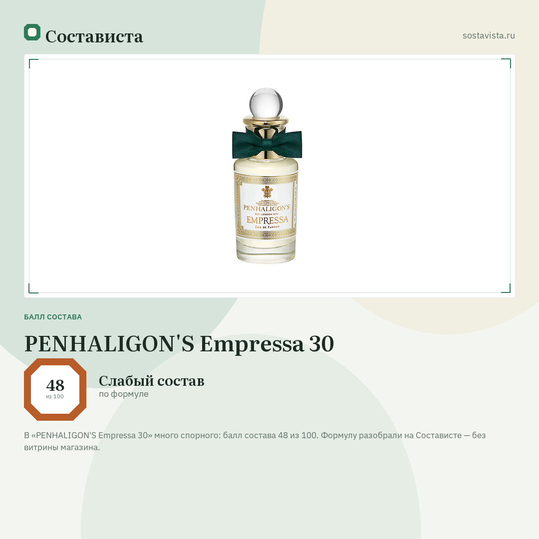 PENHALIGON'S Empressa 30: балл состава 48 из 100 — Состависта