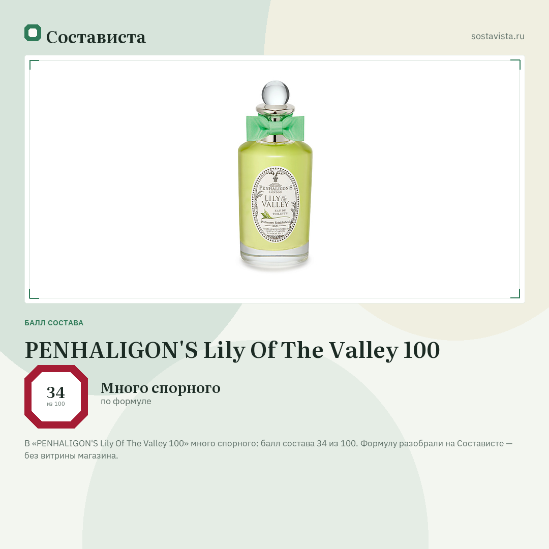 PENHALIGON'S Lily Of The Valley 100: балл состава 34 из 100 — Состависта