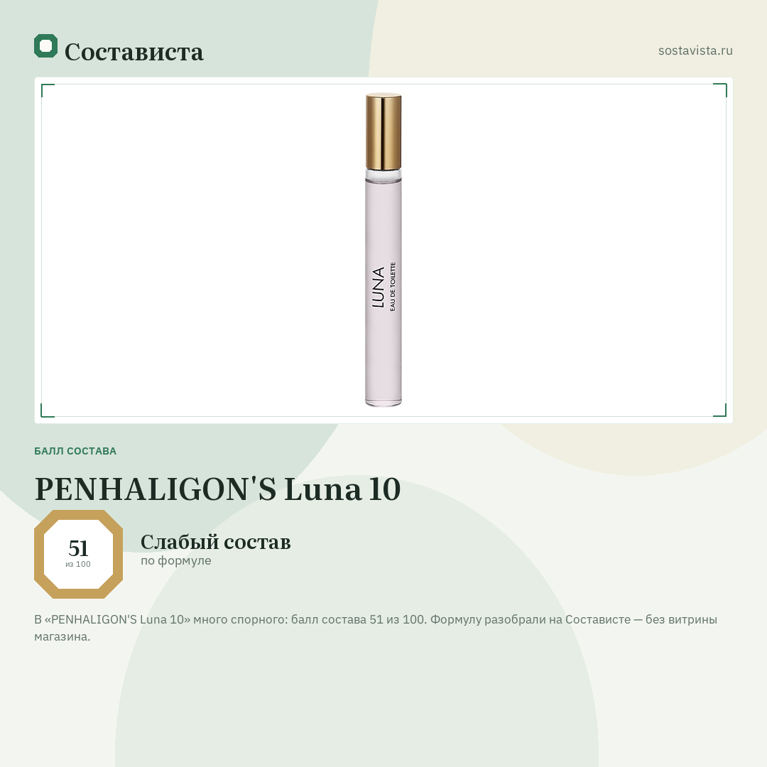 PENHALIGON'S Luna 10: балл состава 51 из 100 — Состависта