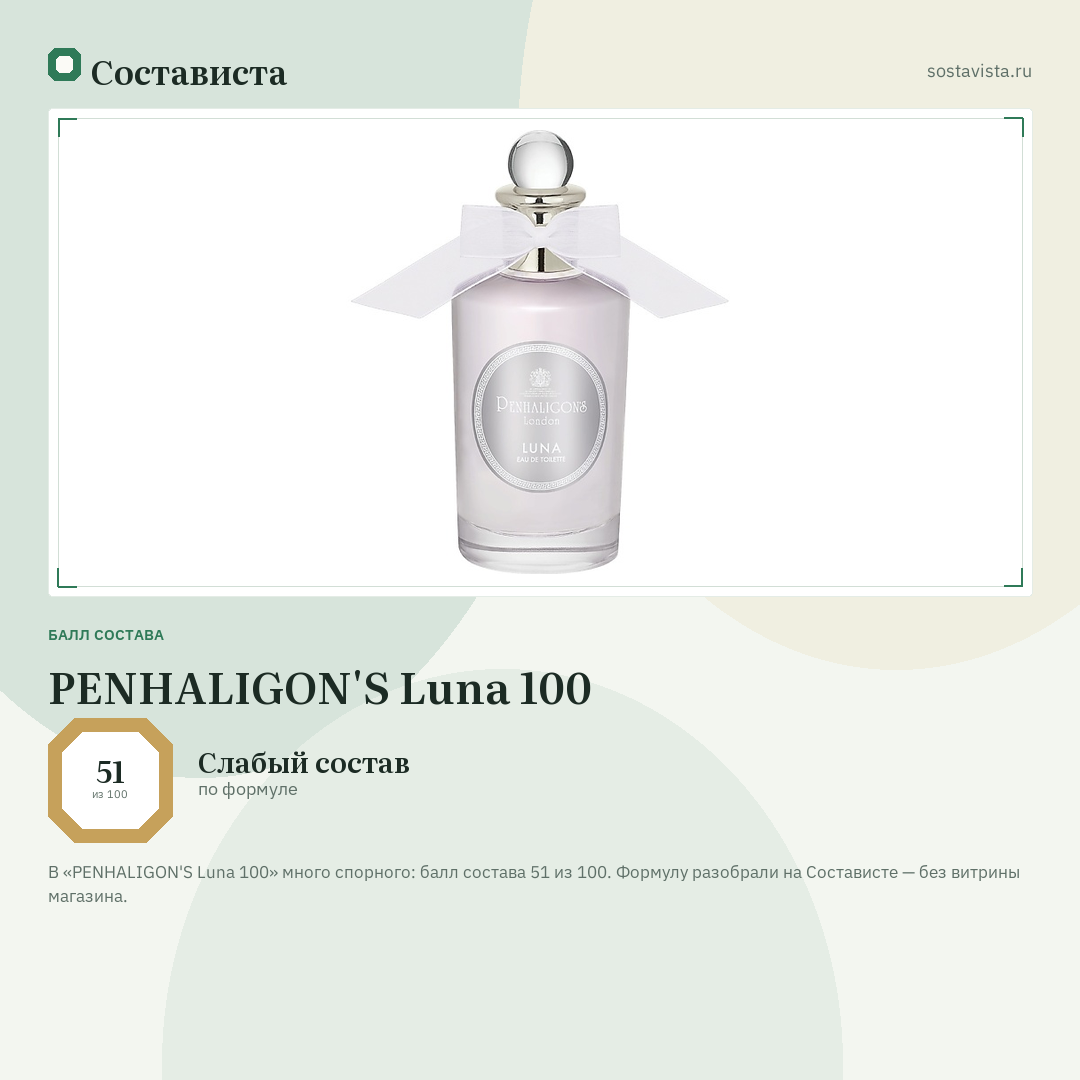 PENHALIGON'S Luna 100: балл состава 51 из 100 — Состависта