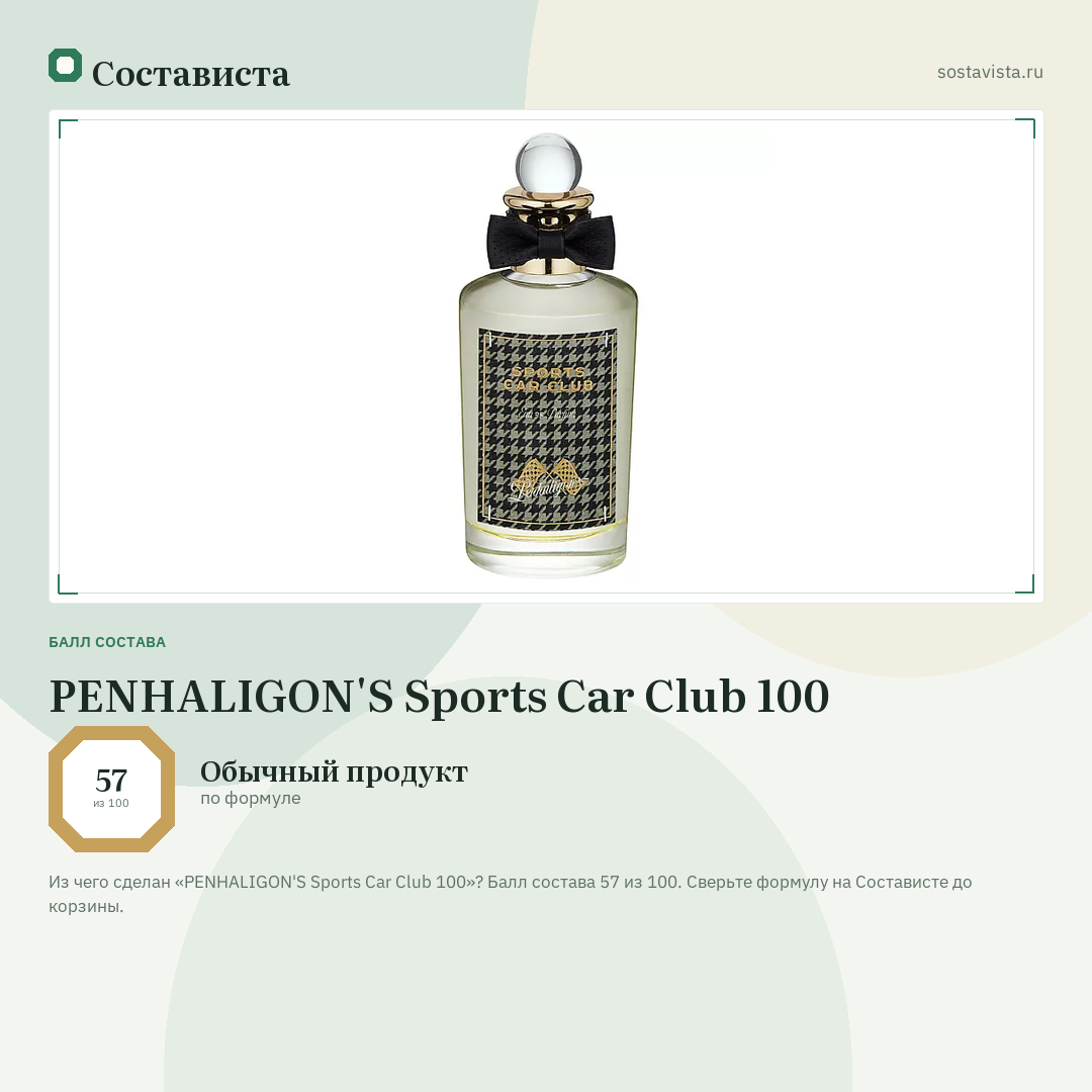 PENHALIGON'S Sports Car Club 100: балл состава 57 из 100 — Состависта