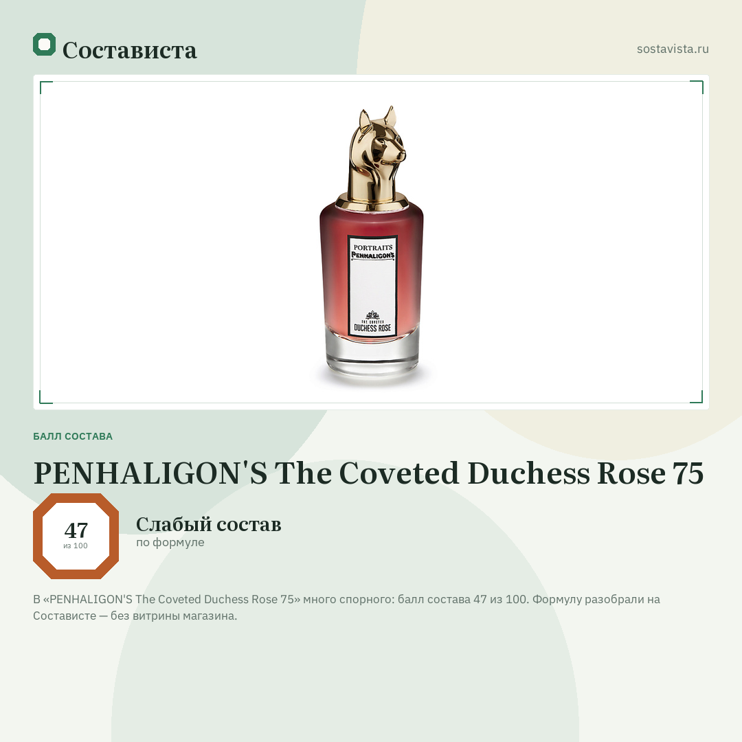 PENHALIGON'S The Coveted Duchess Rose 75: балл состава 47 из 100 — Состависта