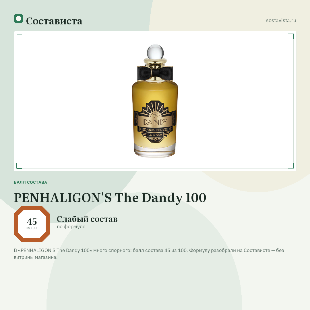 PENHALIGON'S The Dandy 100: балл состава 45 из 100 — Состависта