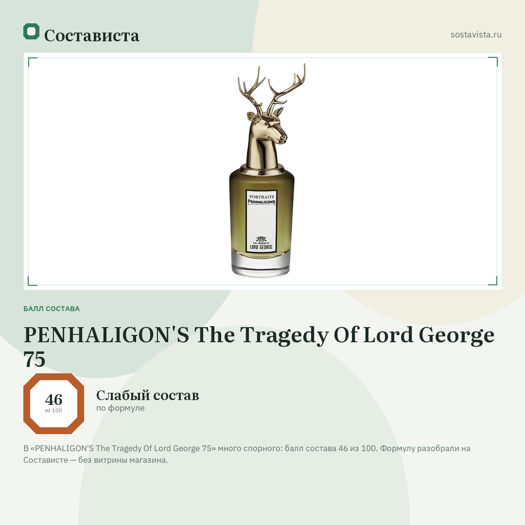 PENHALIGON'S The Tragedy Of Lord George 75: балл состава 46 из 100 — Состависта