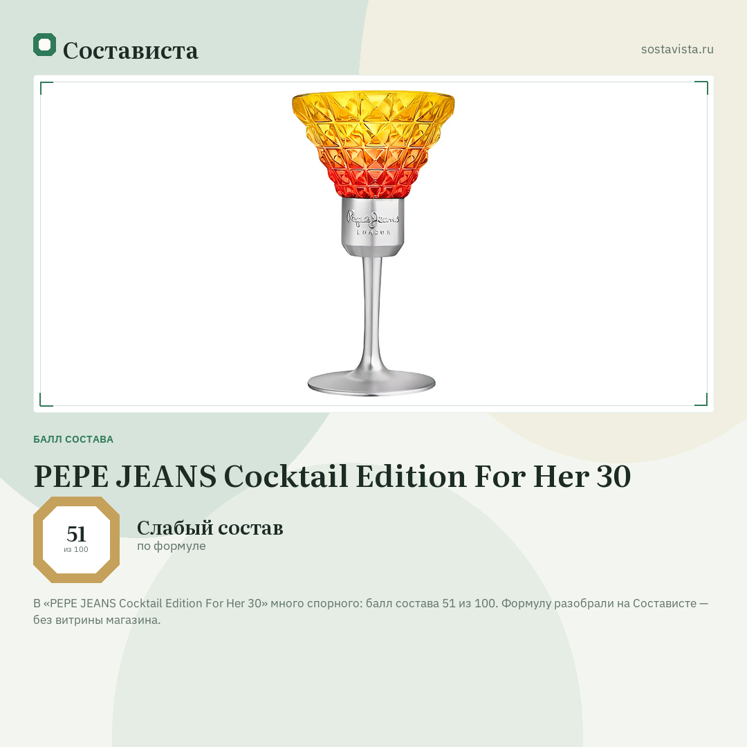 PEPE JEANS Cocktail Edition For Her 30: балл состава 51 из 100 — Состависта