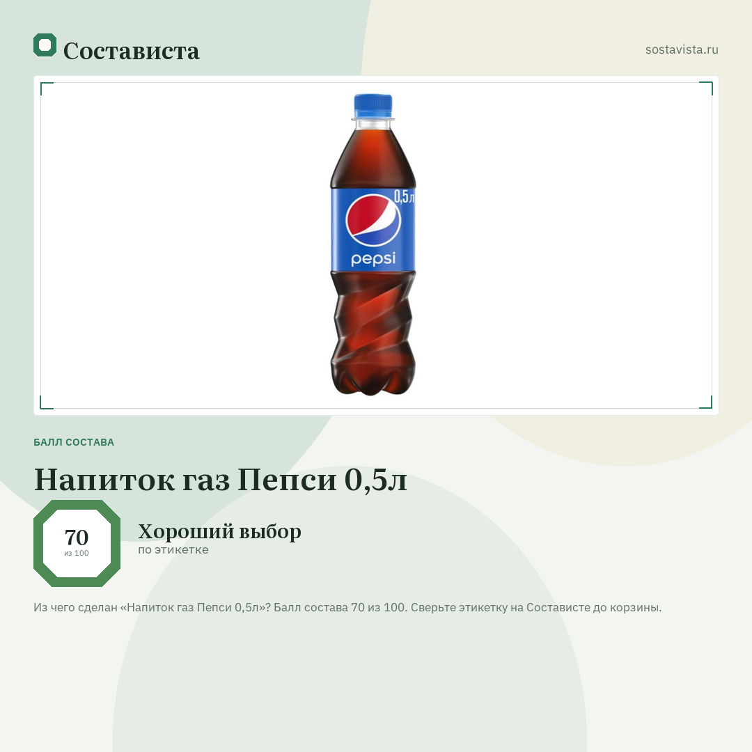 Напиток газ Пепси 0,5л: балл состава 70 из 100 — Состависта