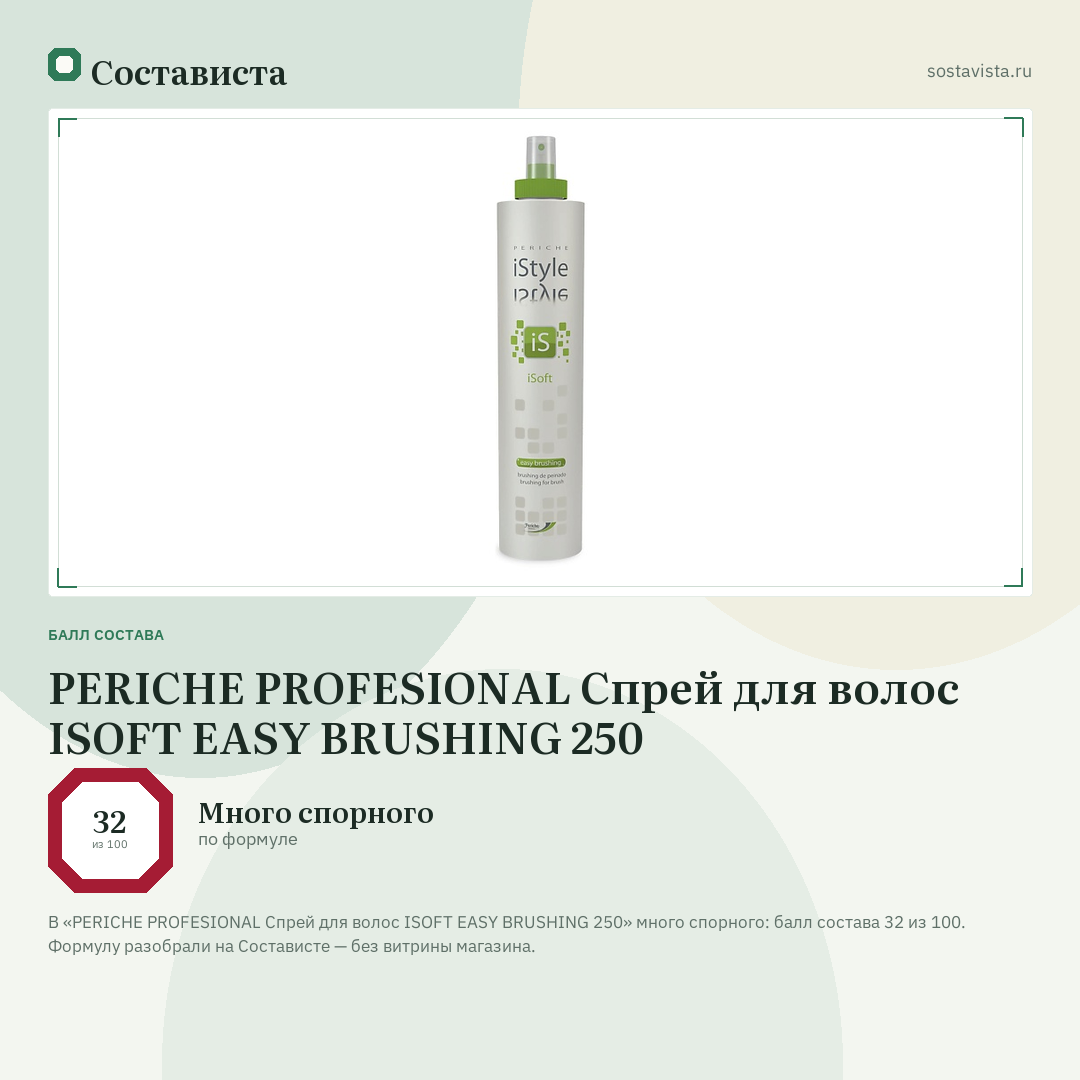 PERICHE PROFESIONAL Cпрей для волос ISOFT EASY BRUSHING 250: балл состава 32 из 100 — Состависта