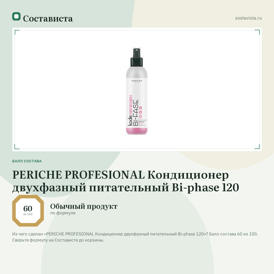PERICHE PROFESIONAL Кондиционер двухфазный питательный Bi-phase 120: балл состава 60 из 100 — Состависта