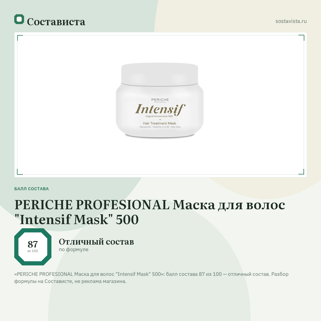 PERICHE PROFESIONAL Маска для волос "Intensif Mask" 500: балл состава 87 из 100 — Состависта