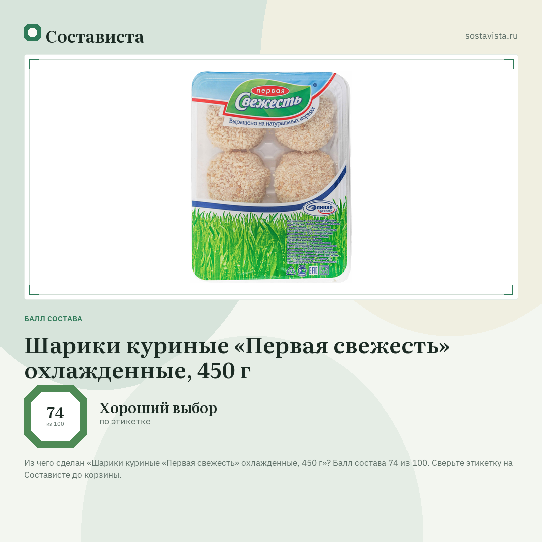 Шарики куриные «Первая свежесть» охлажденные, 450 г: балл состава 74 из 100 — Состависта