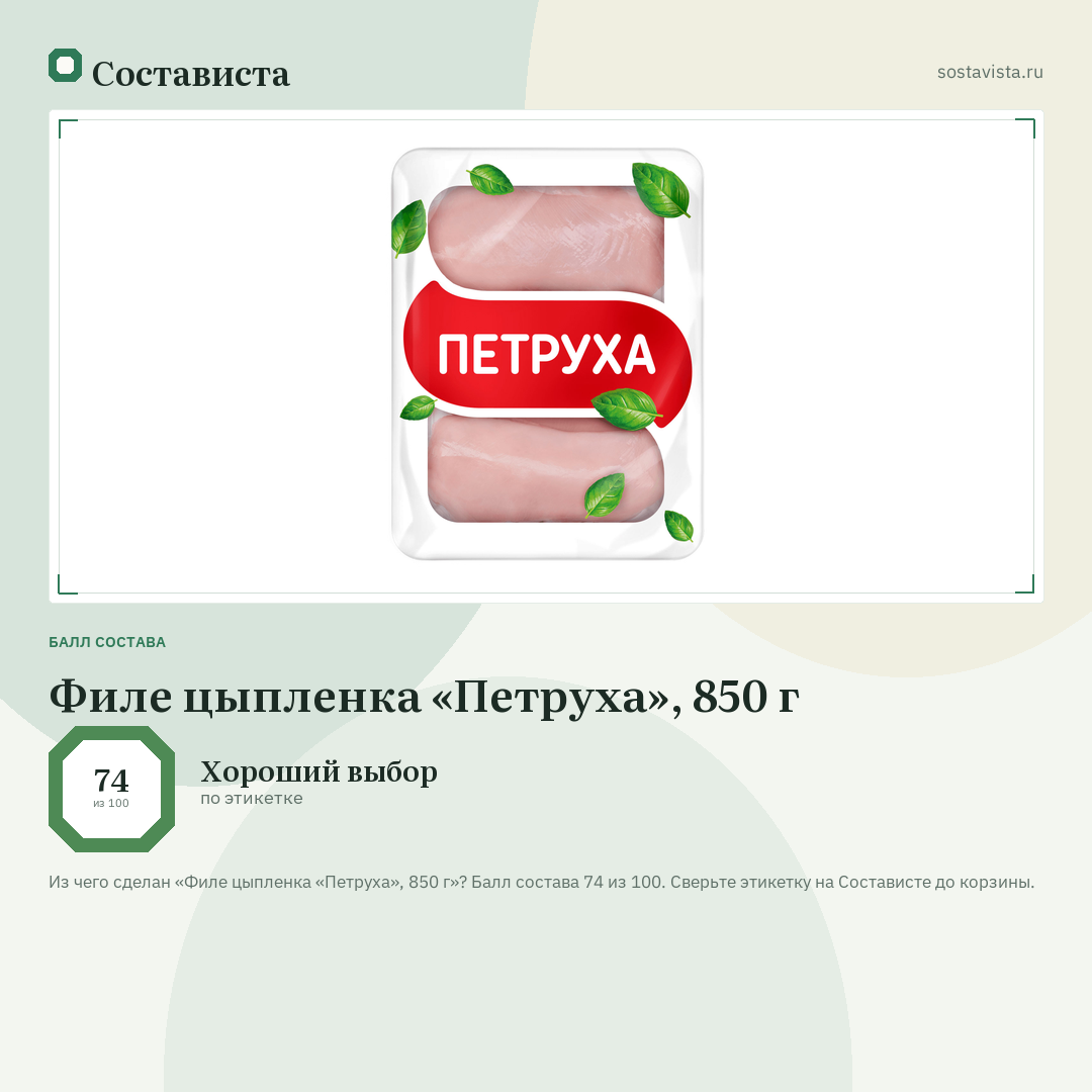 Филе цыпленка «Петруха», 850 г: балл состава 74 из 100 — Состависта