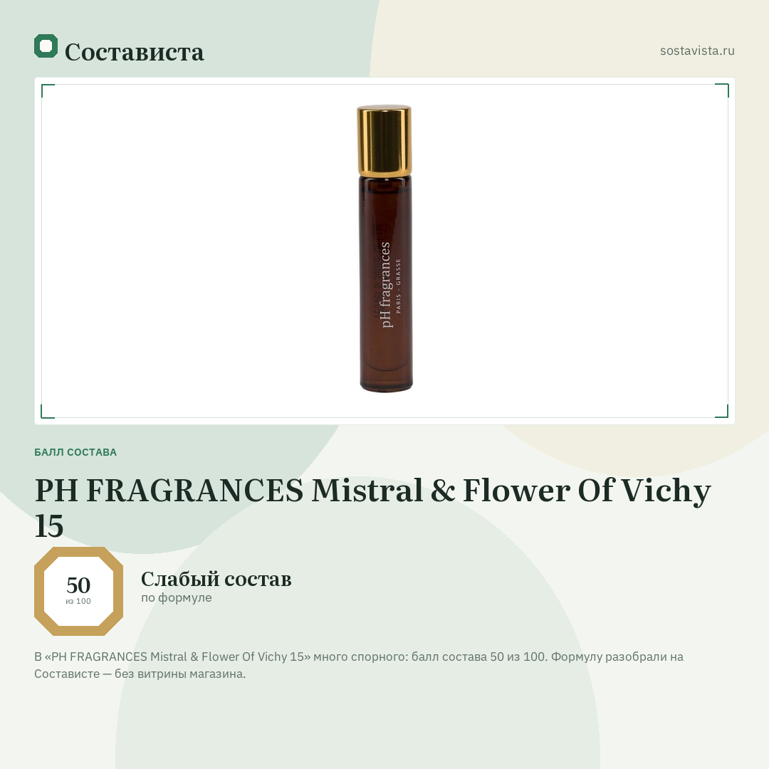 PH FRAGRANCES Mistral & Flower Of Vichy 15: балл состава 50 из 100 — Состависта