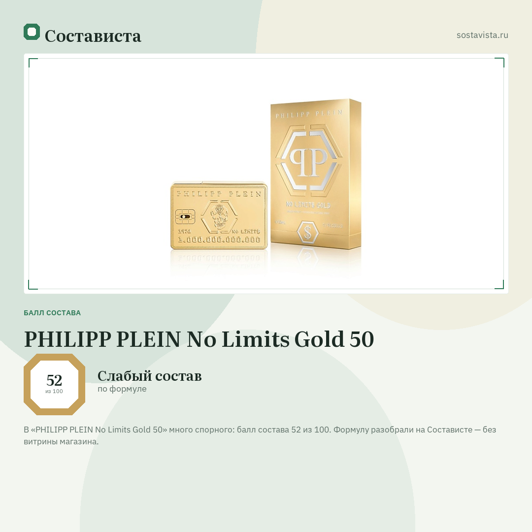 PHILIPP PLEIN No Limits Gold 50: балл состава 52 из 100 — Состависта
