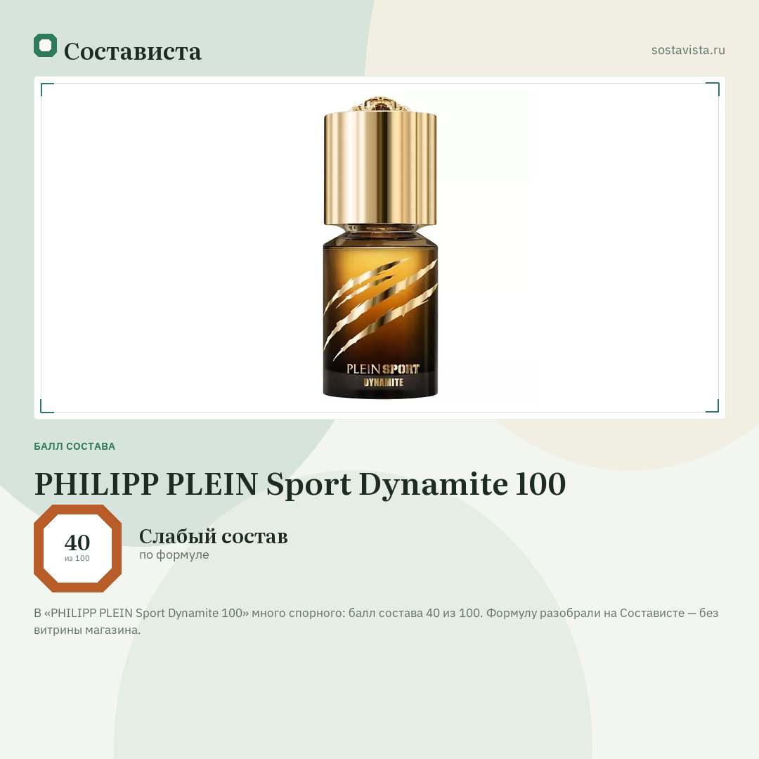 PHILIPP PLEIN Sport Dynamite 100: балл состава 40 из 100 — Состависта