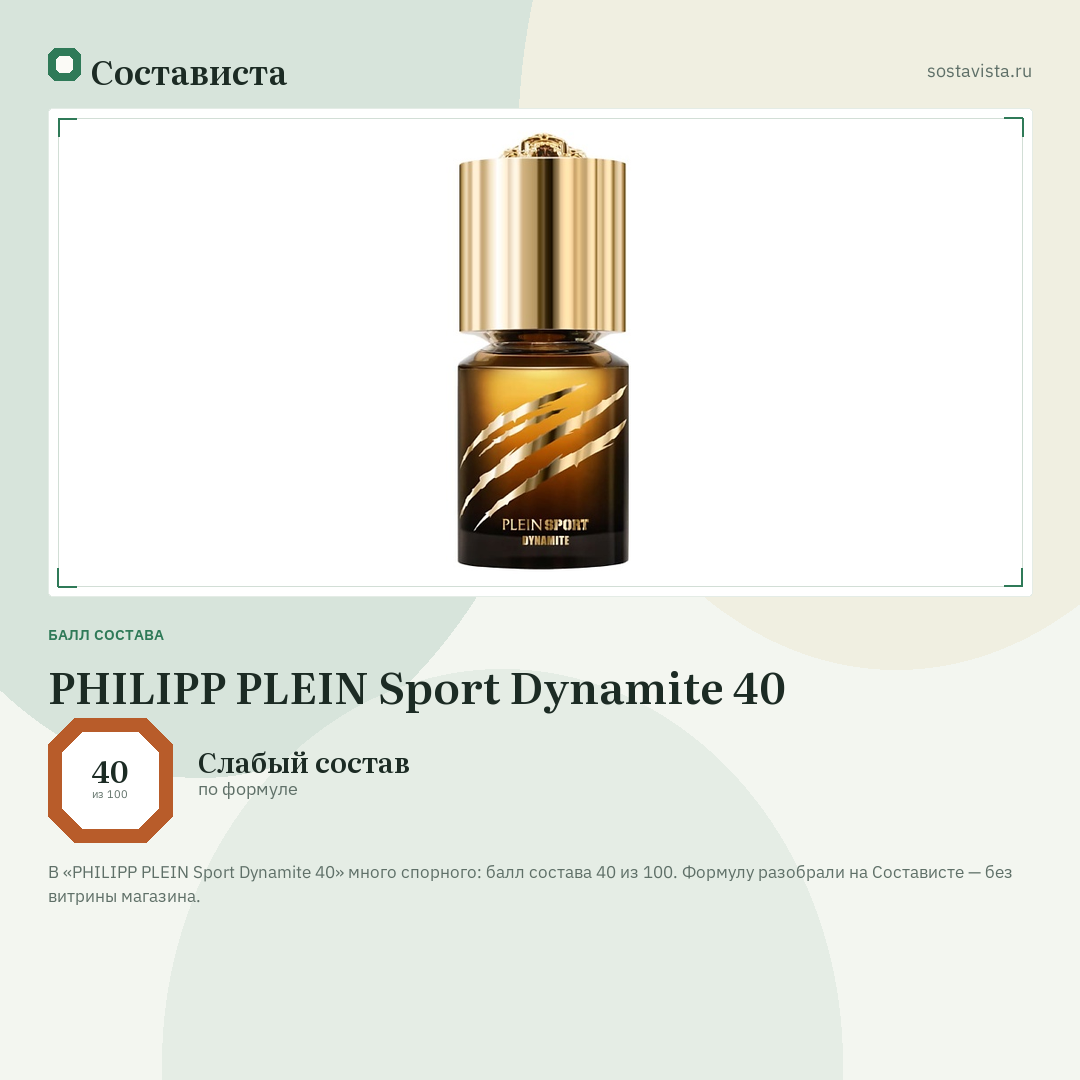 PHILIPP PLEIN Sport Dynamite 40: балл состава 40 из 100 — Состависта