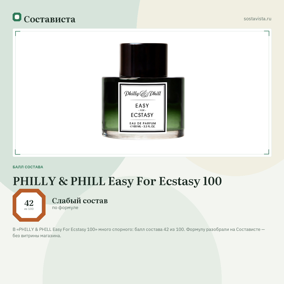 PHILLY & PHILL Easy For Ecstasy 100: балл состава 42 из 100 — Состависта