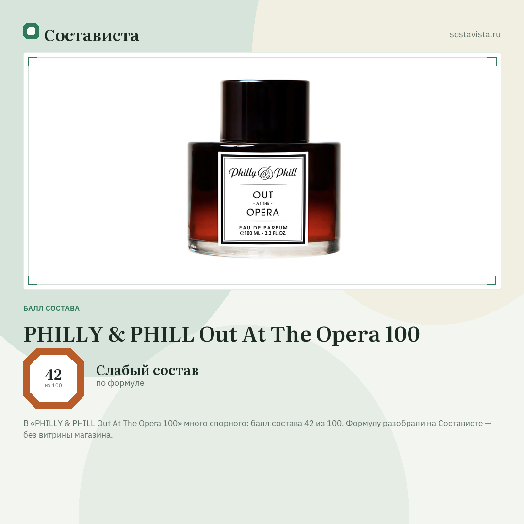 PHILLY & PHILL Out At The Opera 100: балл состава 42 из 100 — Состависта