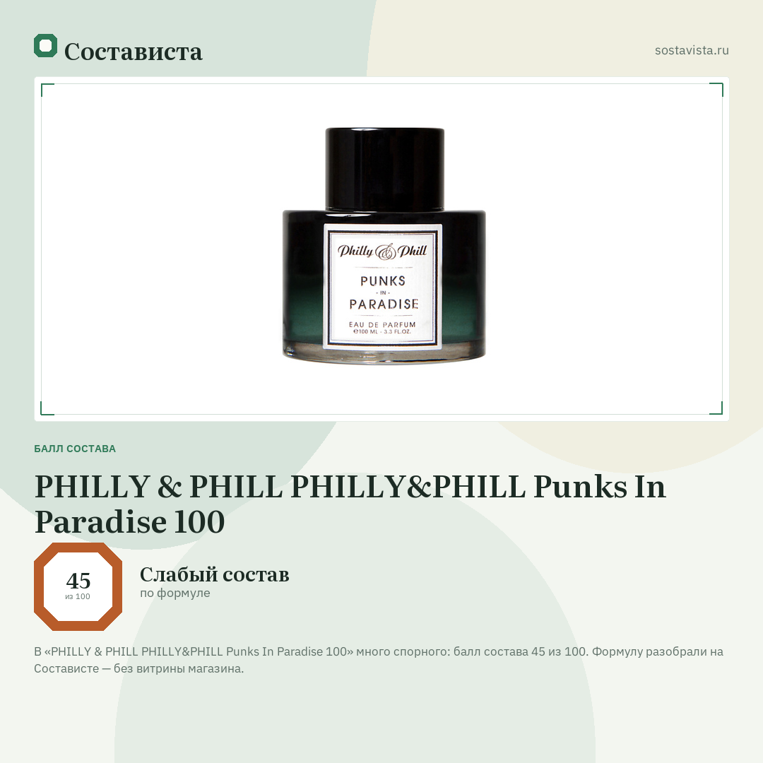 PHILLY & PHILL PHILLY&PHILL Punks In Paradise 100: балл состава 45 из 100 — Состависта