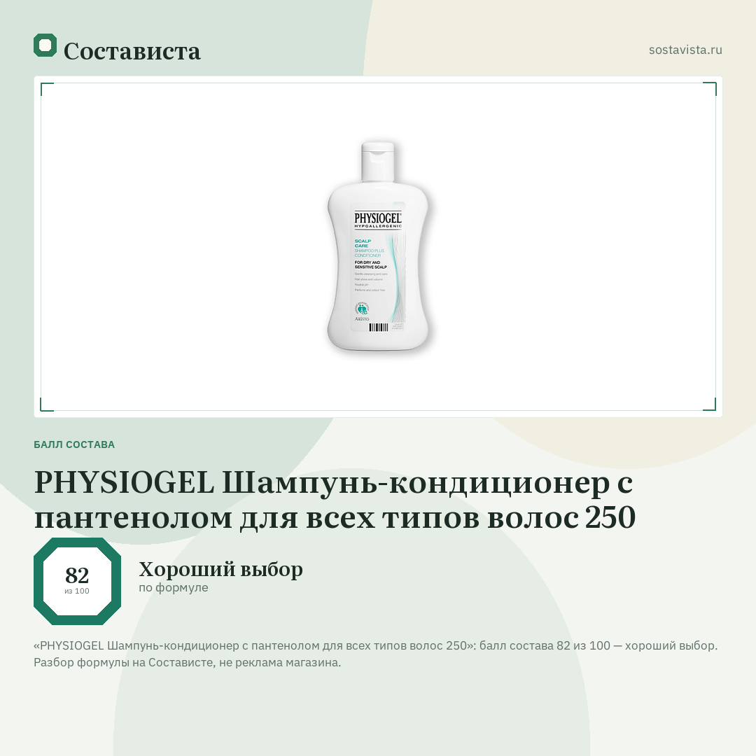 PHYSIOGEL Шампунь-кондиционер с пантенолом для всех типов волос 250: балл состава 82 из 100 — Состависта