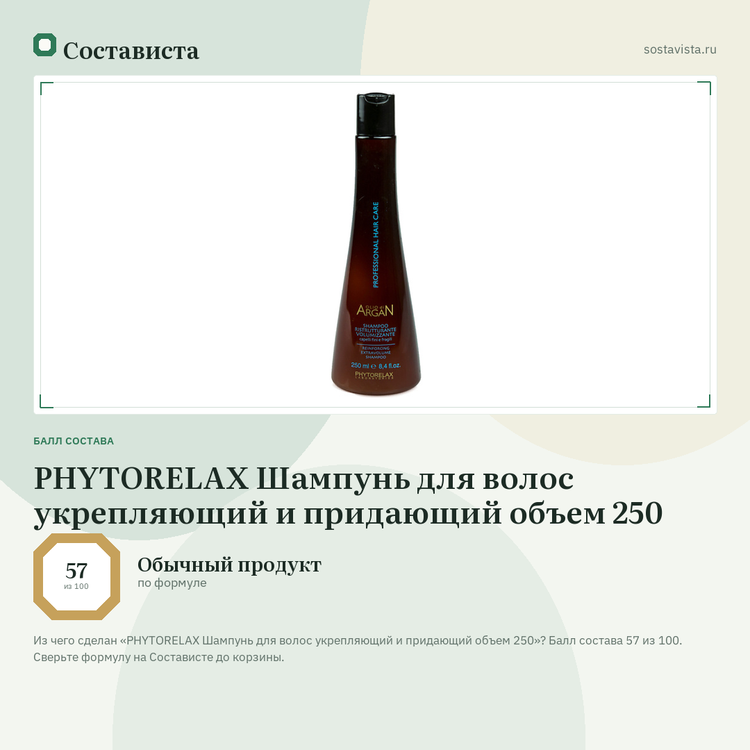 PHYTORELAX Шампунь для волос укрепляющий и придающий объем 250: балл состава 57 из 100 — Состависта