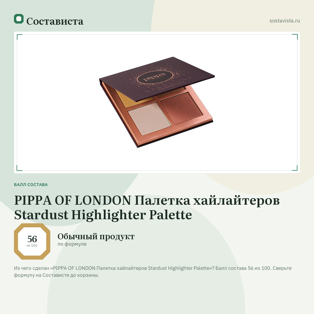 PIPPA OF LONDON Палетка хайлайтеров Stardust Highlighter Palette: балл состава 56 из 100 — Состависта