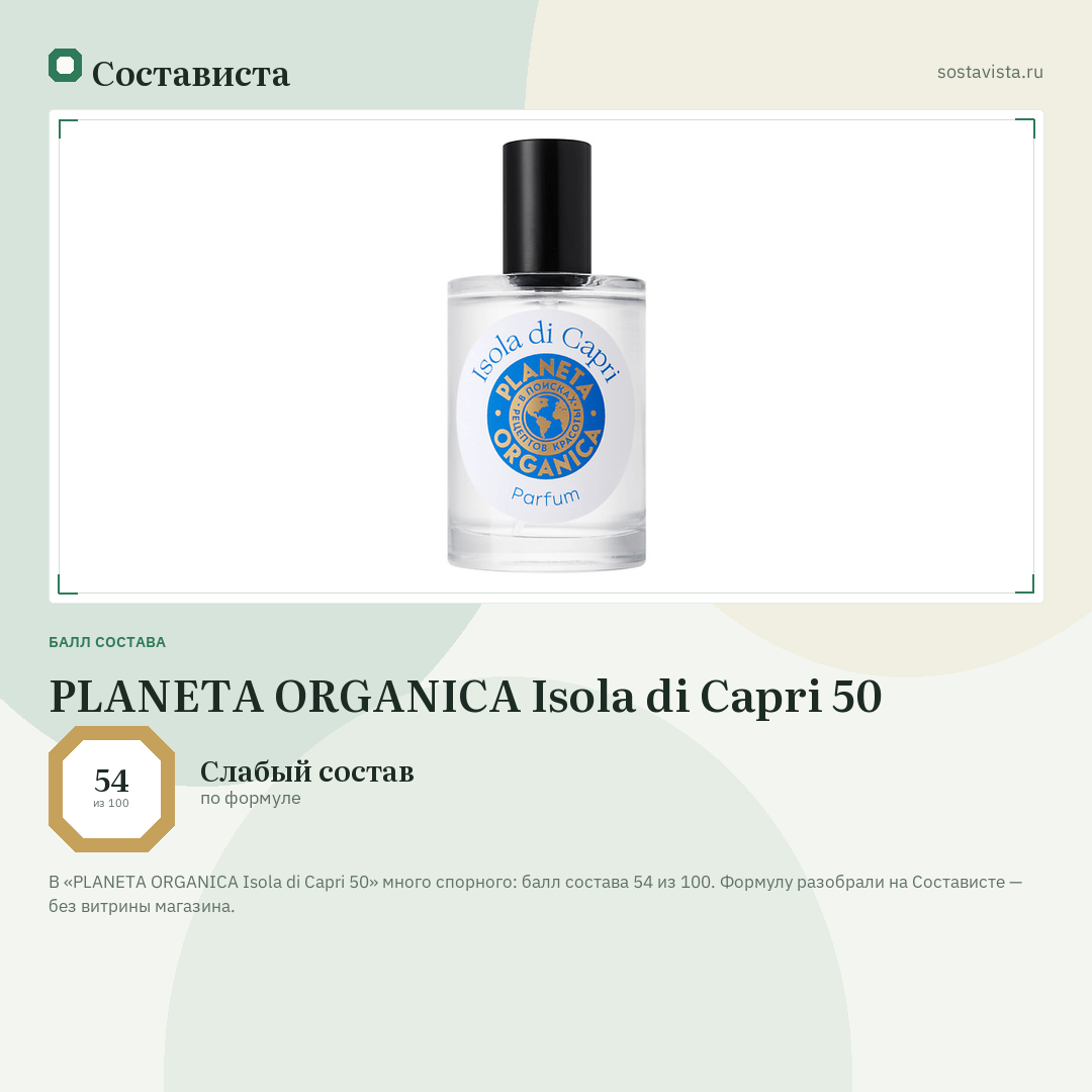PLANETA ORGANICA Isola di Capri 50: балл состава 54 из 100 — Состависта
