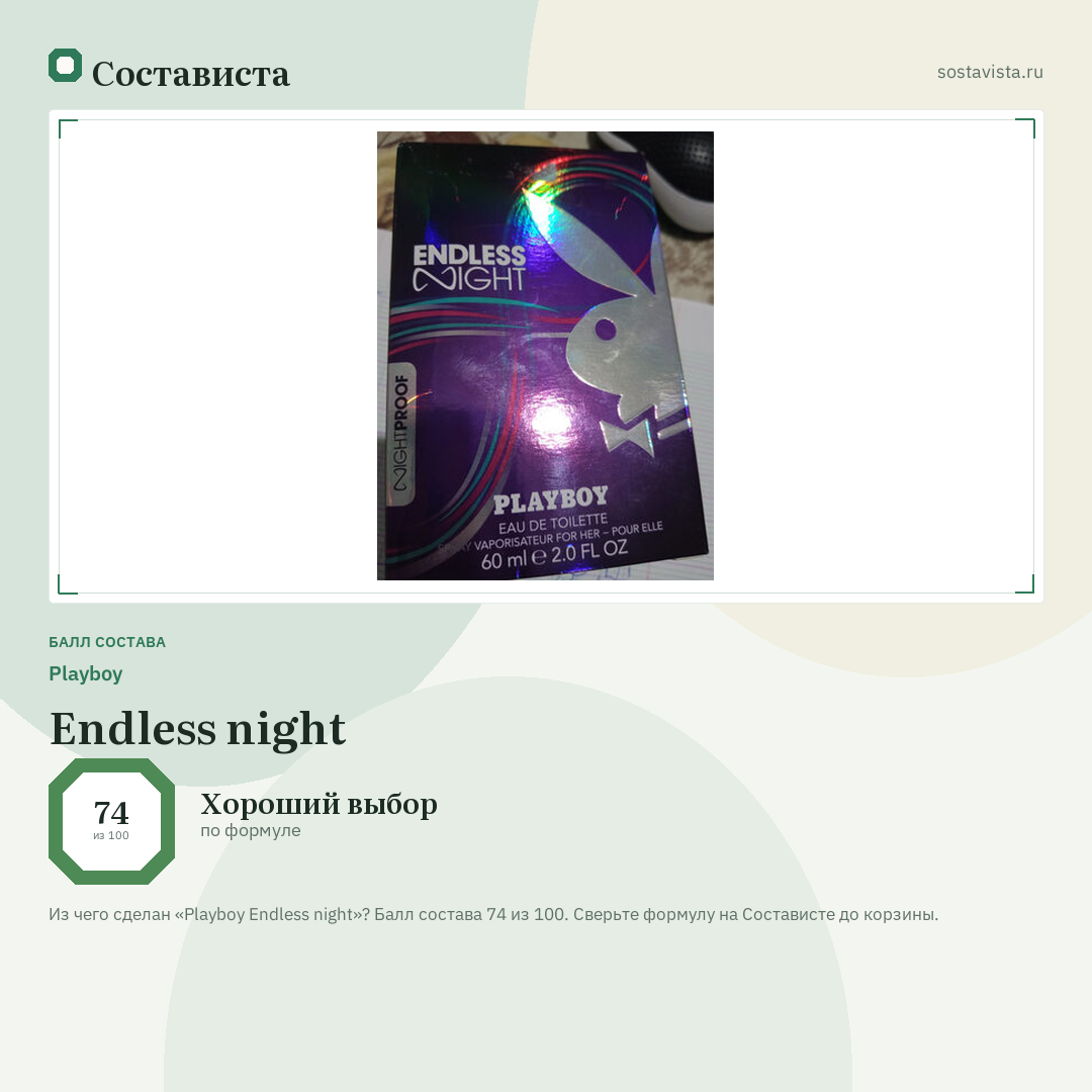Playboy Endless night: балл состава 74 из 100 — Состависта
