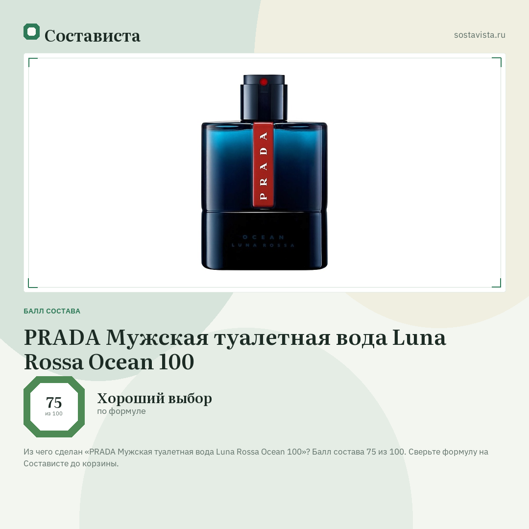 PRADA Мужская туалетная вода Luna Rossa Ocean 100: балл состава 75 из 100 — Состависта