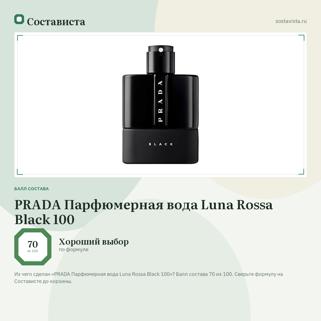 PRADA Парфюмерная вода Luna Rossa Black 100: балл состава 70 из 100 — Состависта