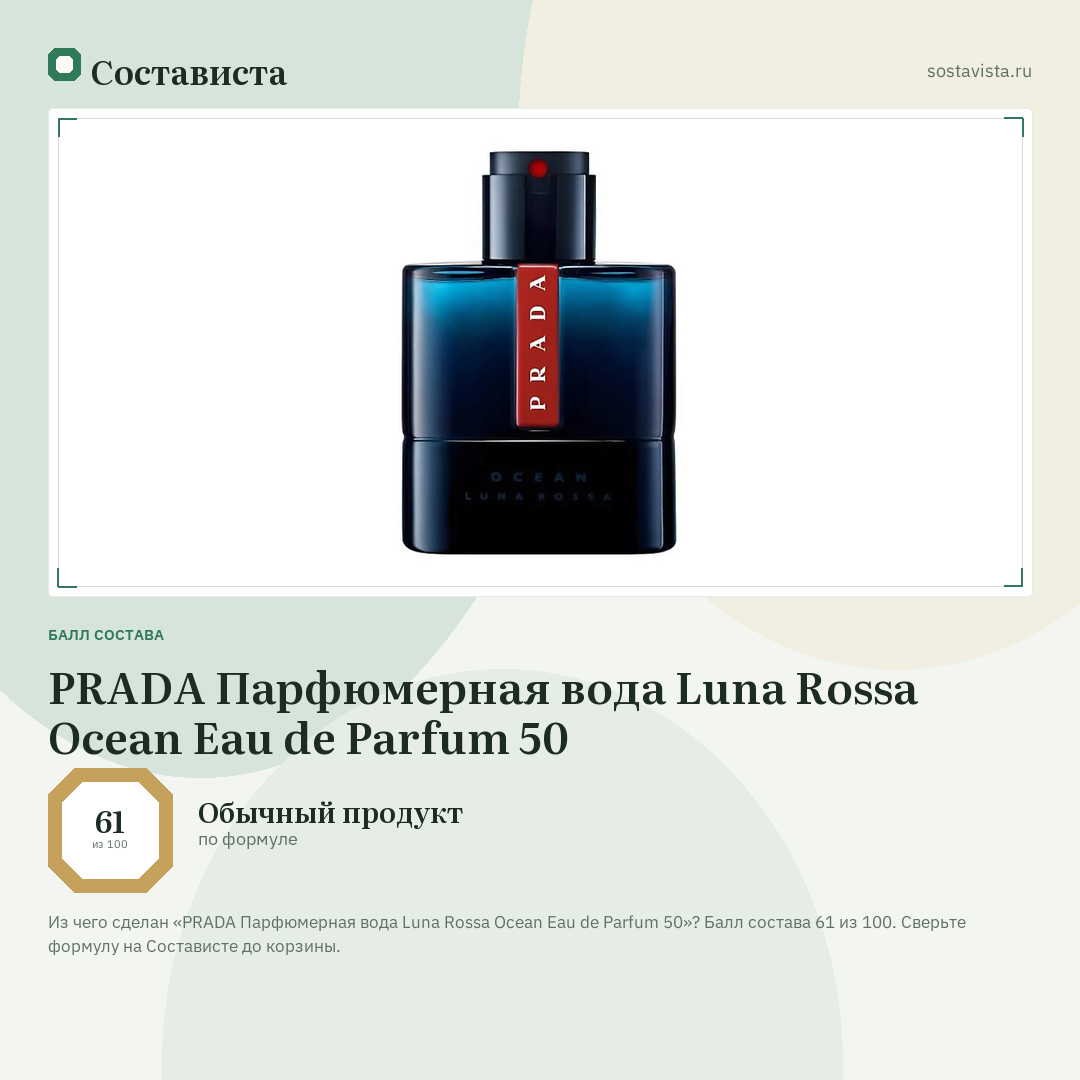 PRADA Парфюмерная вода Luna Rossa Ocean Eau de Parfum 50: балл состава 61 из 100 — Состависта