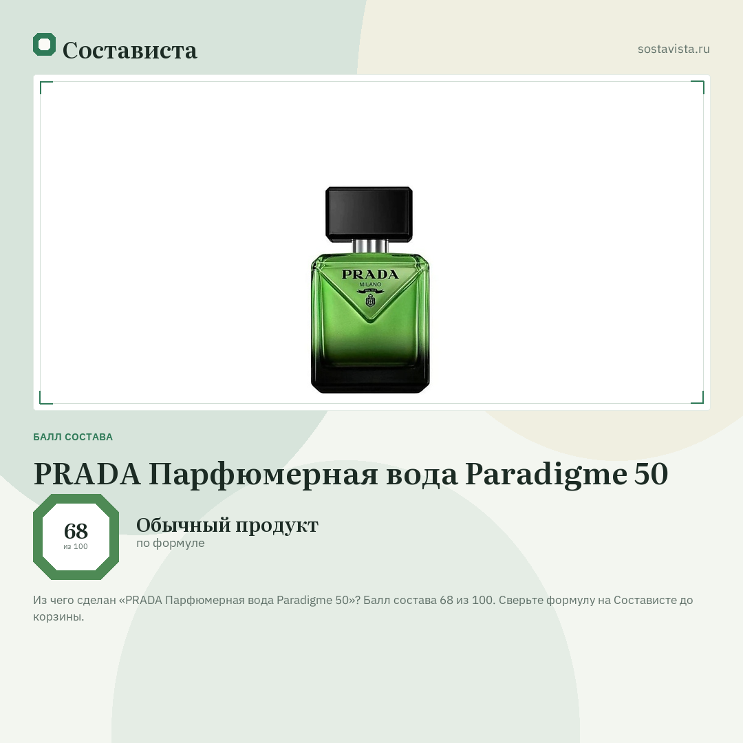 PRADA Парфюмерная вода Paradigme 50: балл состава 68 из 100 — Состависта