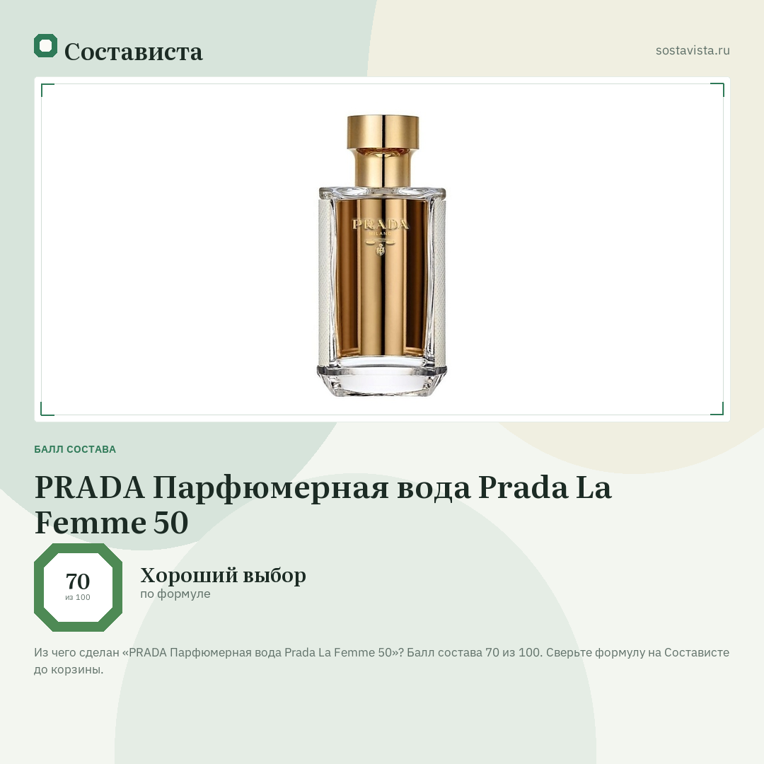 PRADA Парфюмерная вода Prada La Femme 50: балл состава 70 из 100 — Состависта