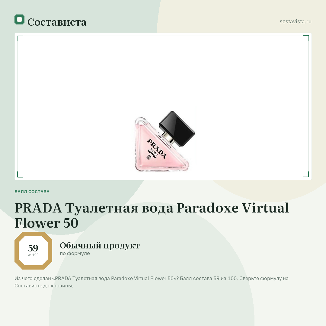PRADA Туалетная вода Paradoxe Virtual Flower 50: балл состава 59 из 100 — Состависта