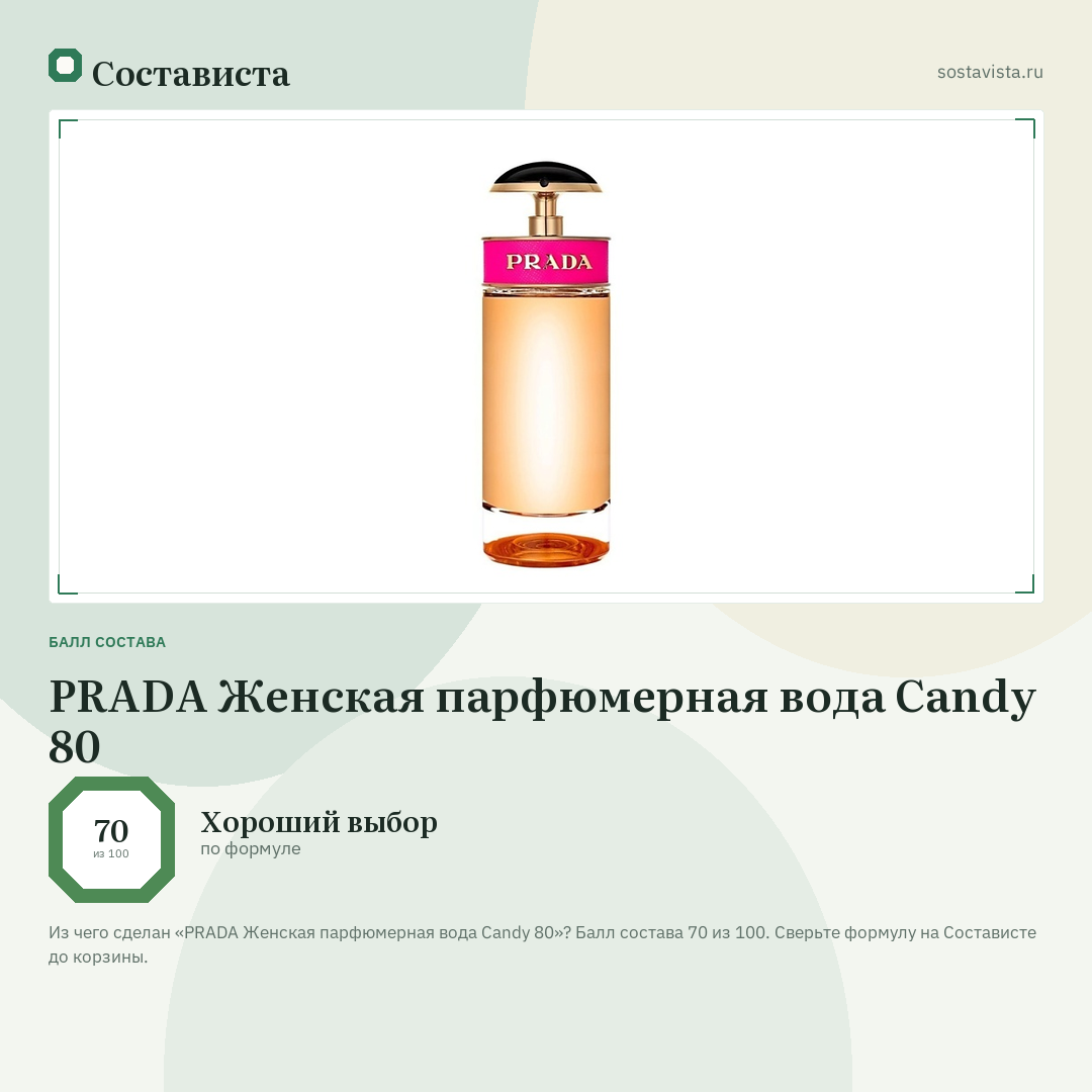 PRADA Женская парфюмерная вода Candy 80: балл состава 70 из 100 — Состависта