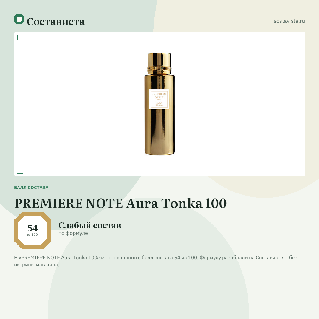 PREMIERE NOTE Aura Tonka 100: балл состава 54 из 100 — Состависта