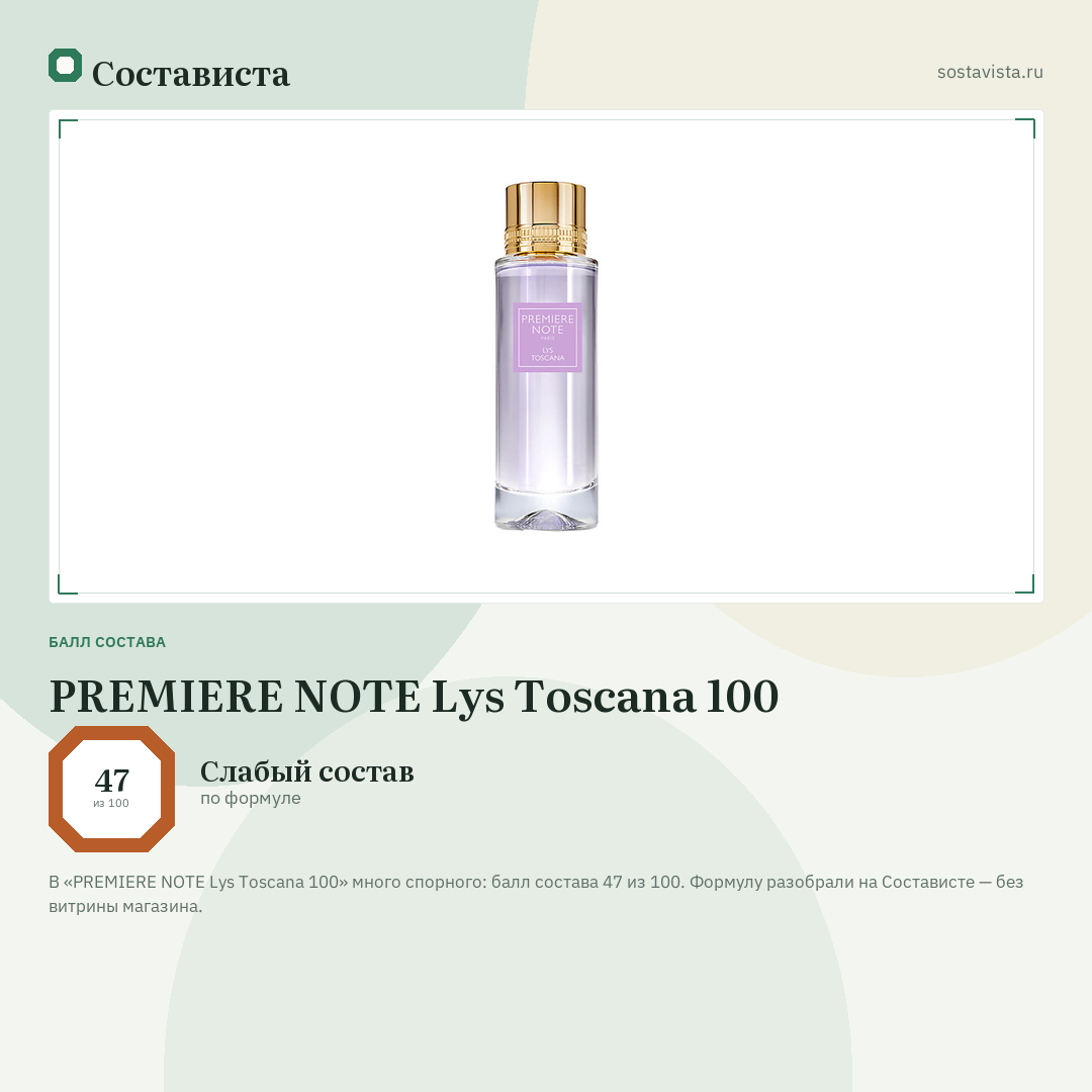 PREMIERE NOTE Lys Toscana 100: балл состава 47 из 100 — Состависта