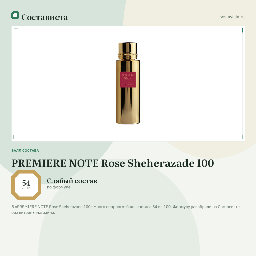 PREMIERE NOTE Rose Sheherazade 100: балл состава 54 из 100 — Состависта