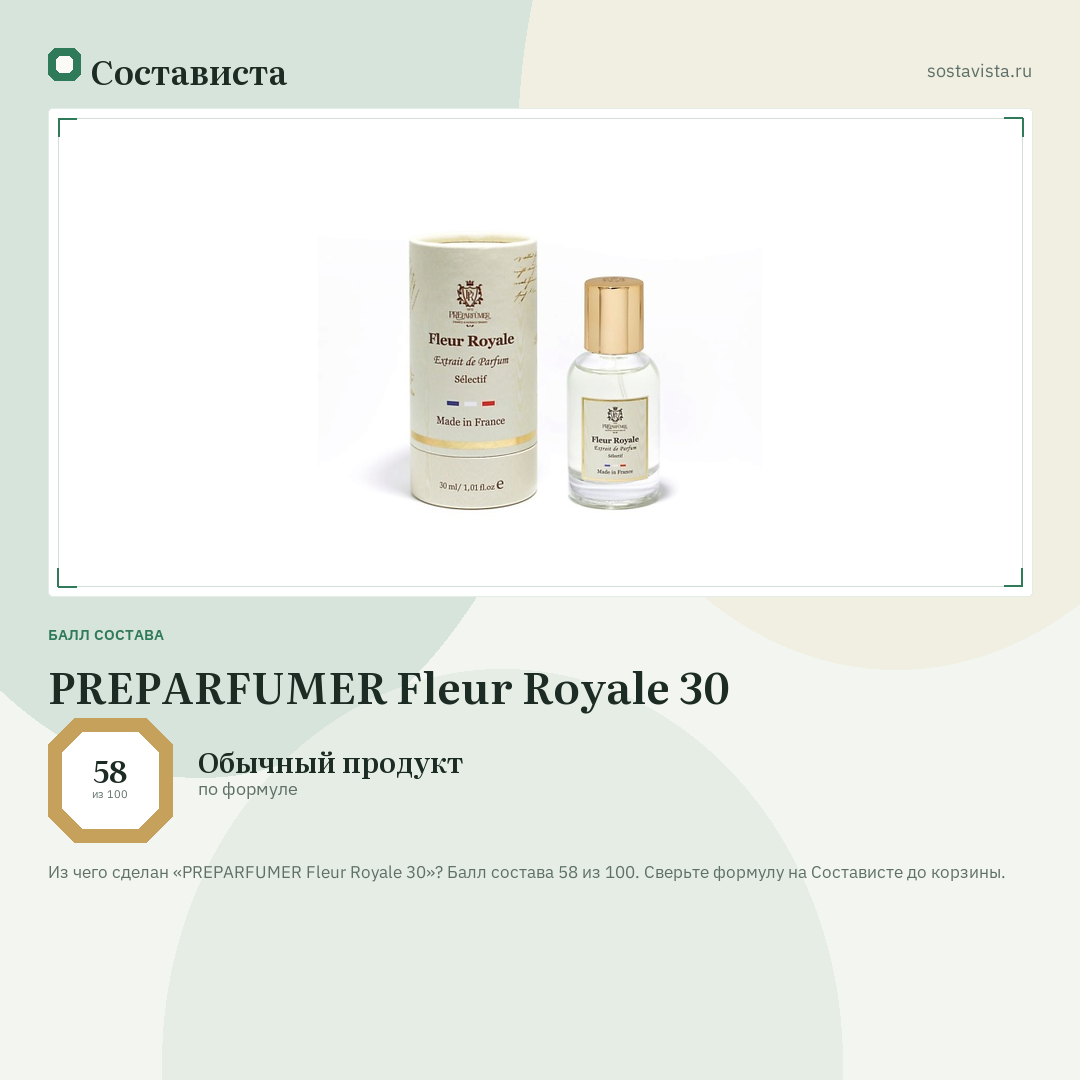 PREPARFUMER Fleur Royale 30: балл состава 58 из 100 — Состависта