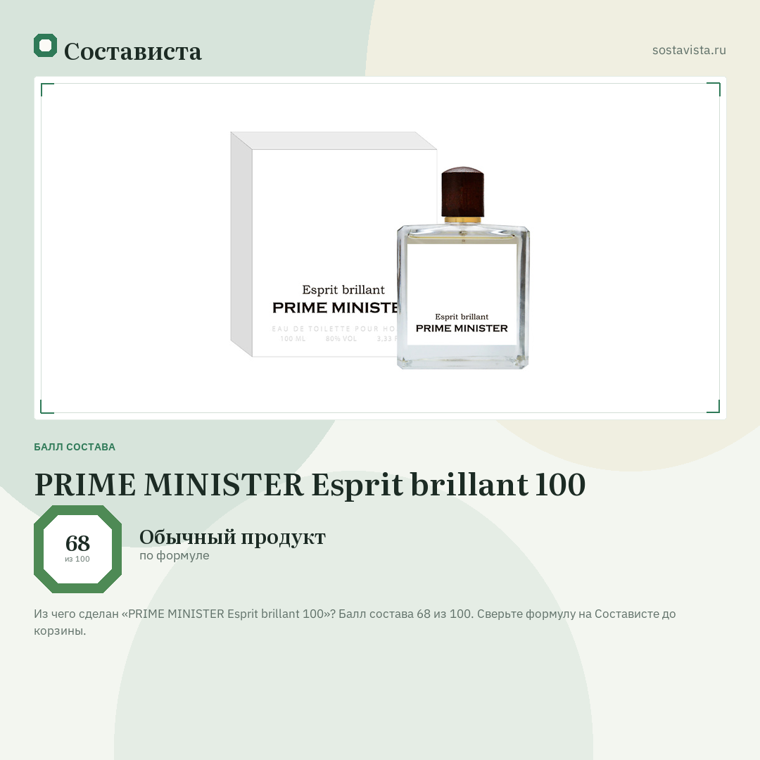 PRIME MINISTER Esprit brillant 100: балл состава 68 из 100 — Состависта