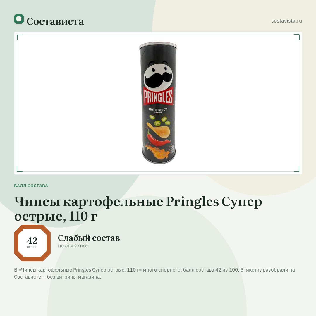 Чипсы картофельные Pringles Супер острые, 110 г: балл состава 42 из 100 — Состависта