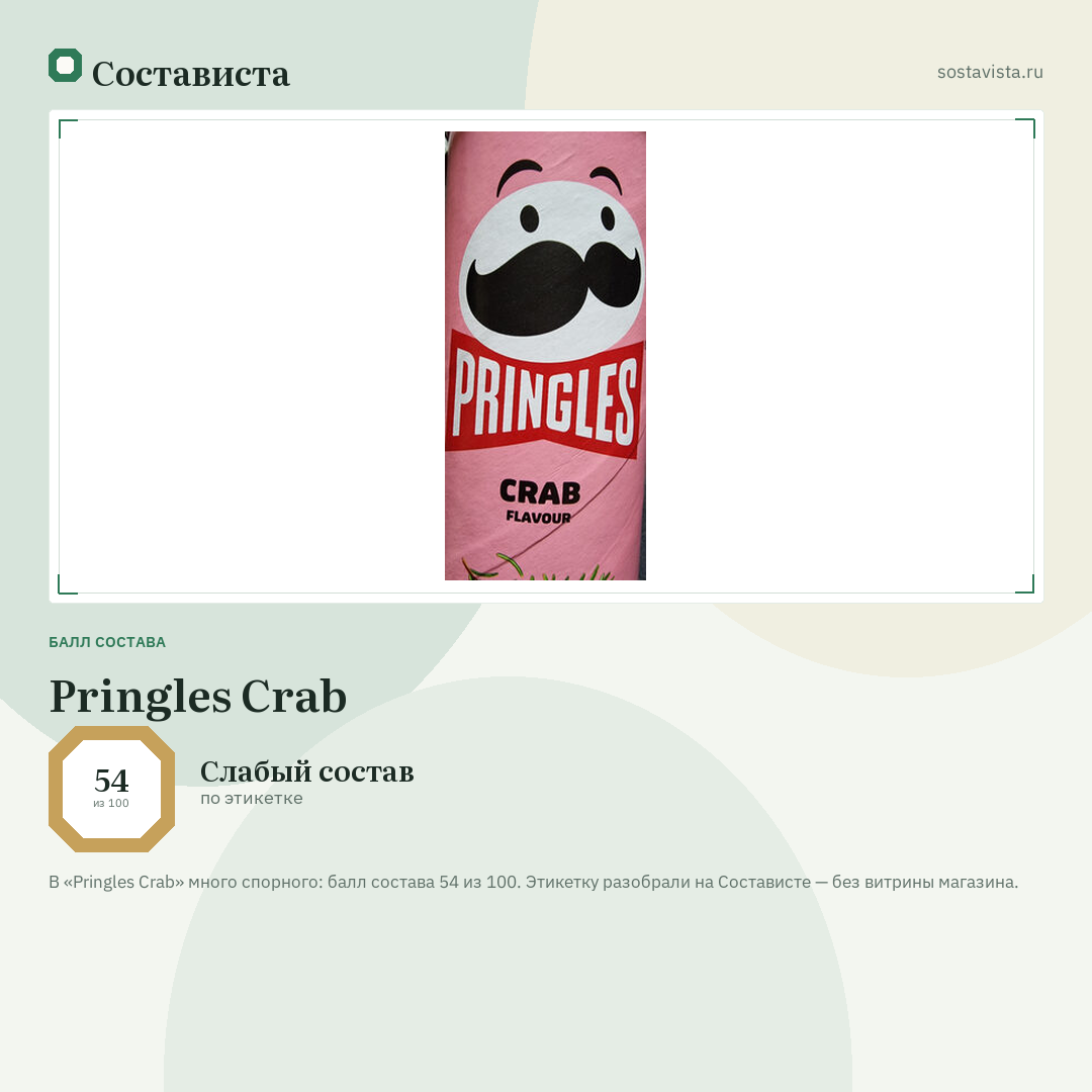 Pringles Crab: балл состава 54 из 100 — Состависта