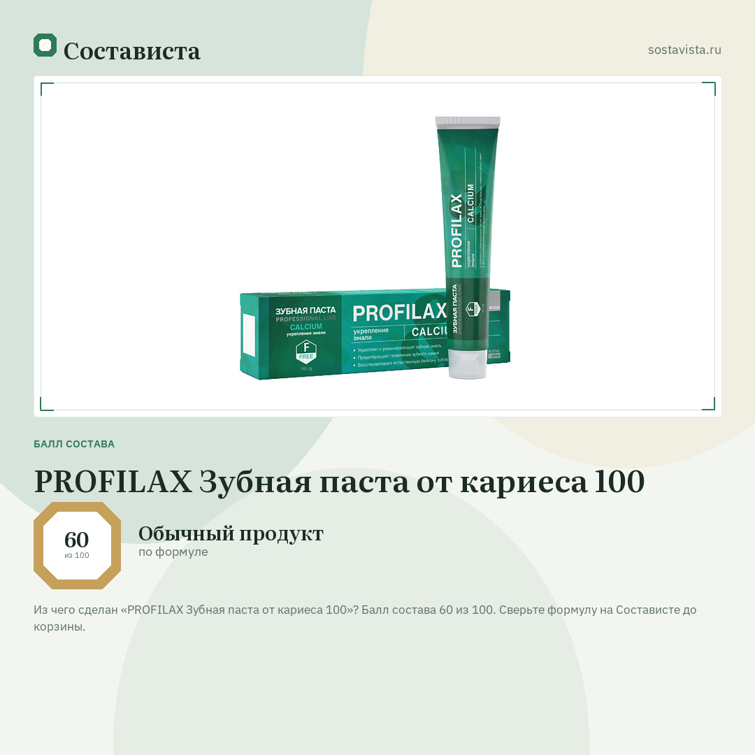 PROFILAX Зубная паста от кариеса 100: балл состава 60 из 100 — Состависта